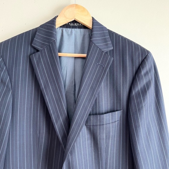 HUGO BOSS Bertolucci/Cinema Suit‎ Jacket Navy Blue Chalk Stripe Virgin Wool, 38R - Picture 3 of 13